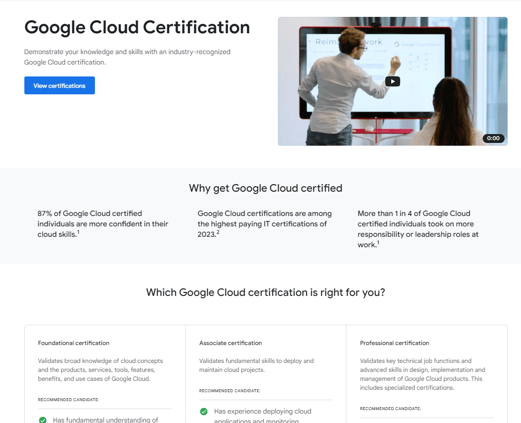 Google Cloud web page