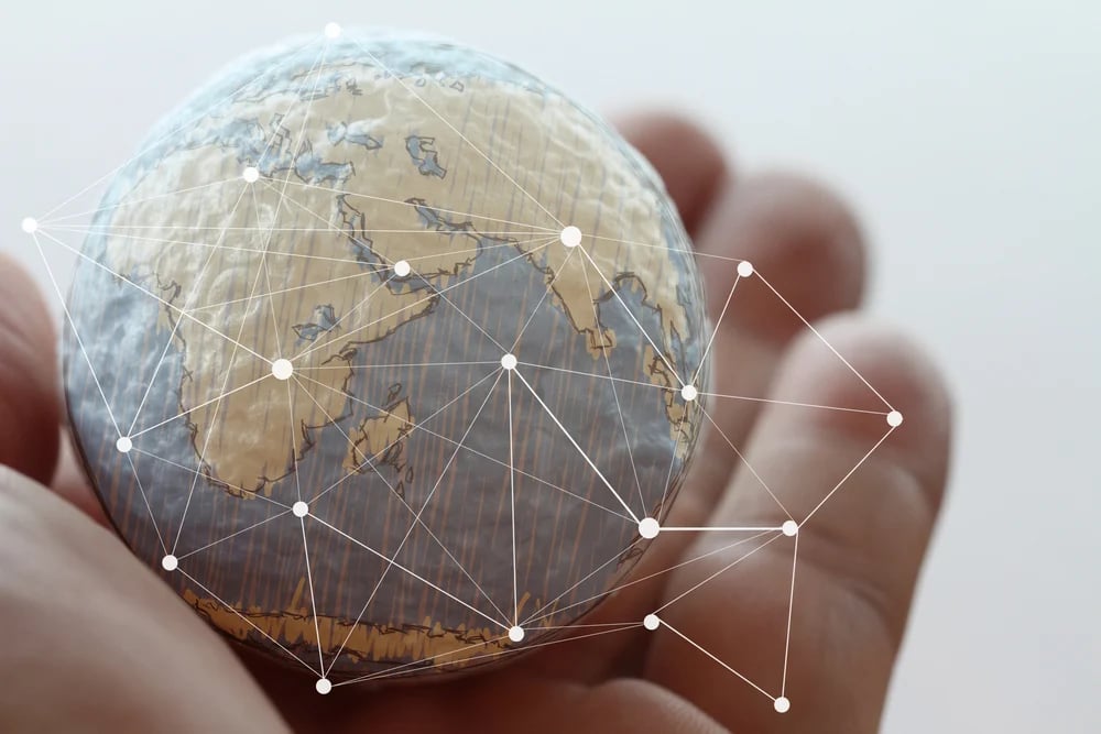 close up of businessman hand showing texture the world with digital social media network diagram concept Elements of this image furnished by NASA-1